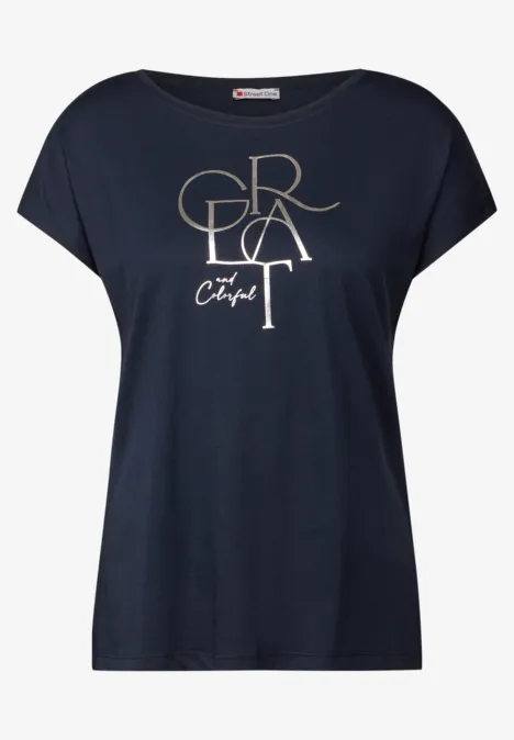 T-Shirt mit Folien Wording deep blue