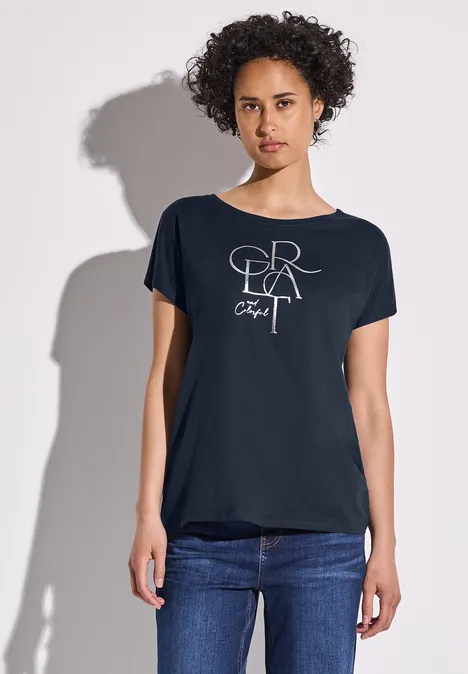 T-Shirt mit Folien Wording deep blue