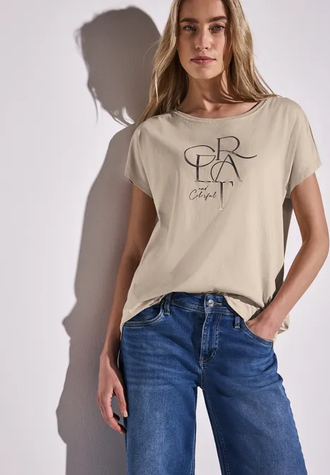 T-Shirt mit Folien Wording moonstone sand