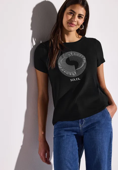 T-Shirt mit Schmucksteinen Black