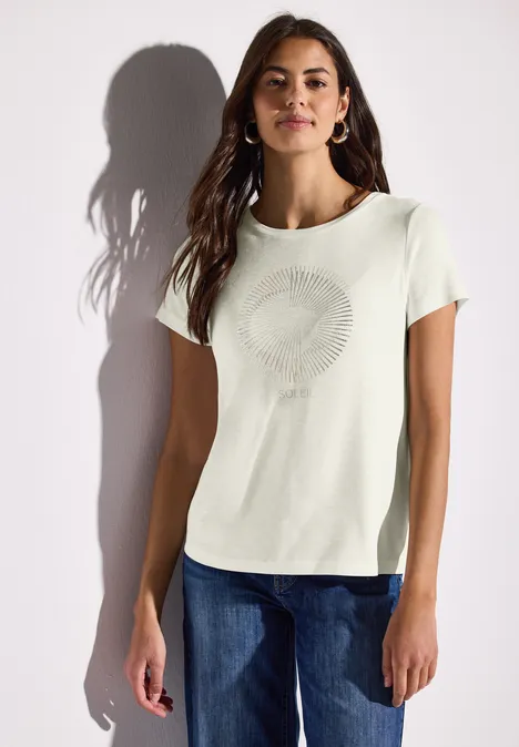 T-Shirt mit Schmucksteinen off white