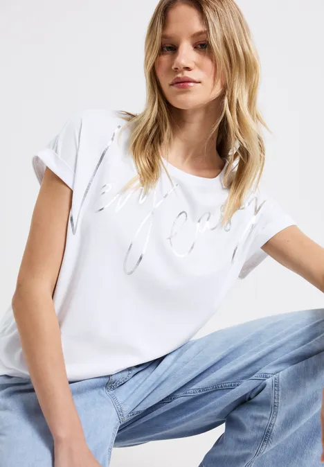 T-Shirt mit Folien-Wording White