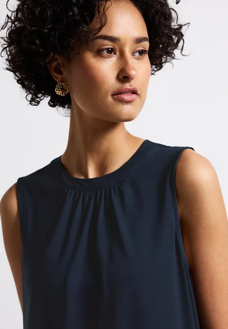 Jersey-Top mit Raffung deep blue