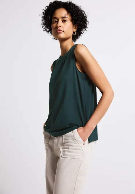 Jersey-Top mit Raffung hunter green