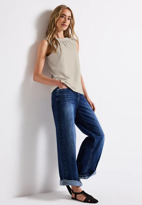 Jersey-Top mit Raffung moonstone sand