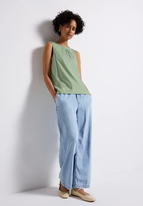 Jersey-Top mit Raffung soft jade green