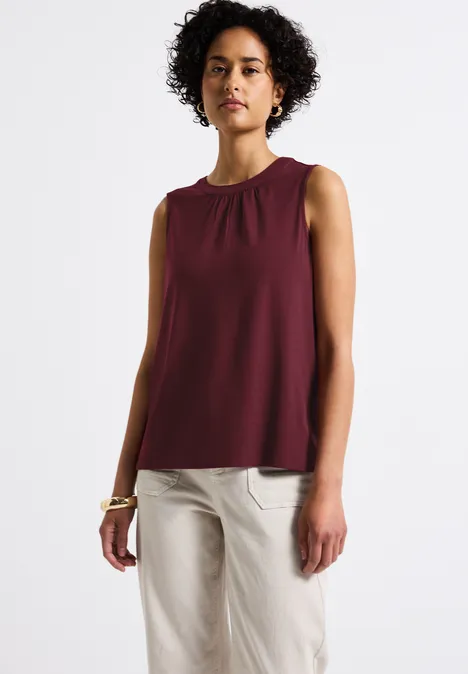 Jersey-Top mit Raffung dark cherry red