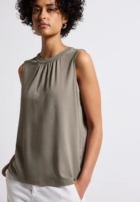 Jersey-Top mit Raffung stone brown