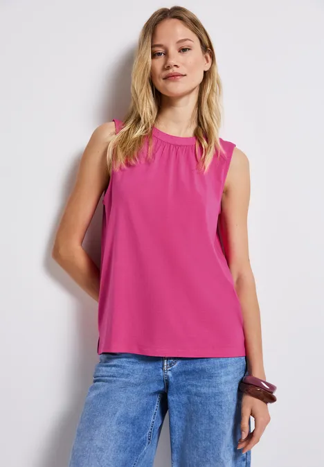 Jersey-Top mit Raffung blazing pink