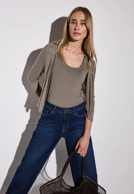 Basic Top in Unifarbe stone brown