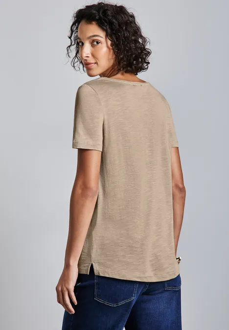 Basic T-Shirt in Unifarbe safari beige