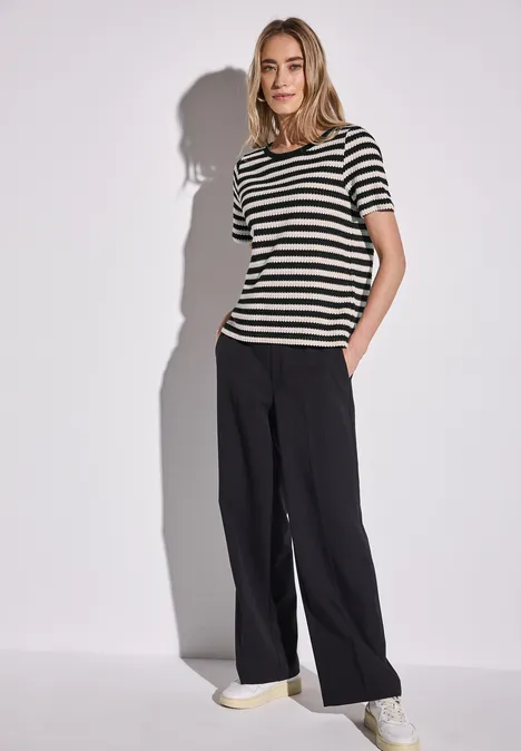 Strick-Look Streifenshirt Black