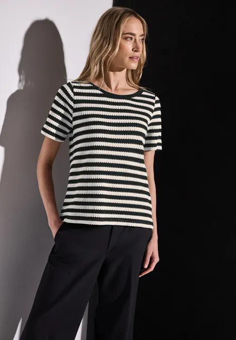 Strick-Look Streifenshirt Black
