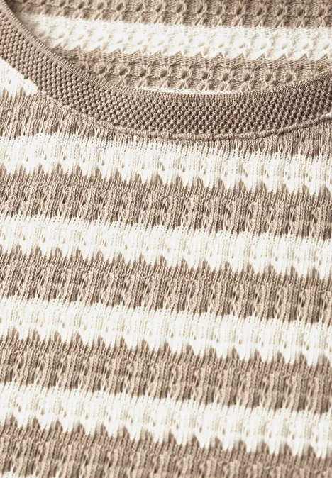 Strick-Look Streifenshirt safari beige
