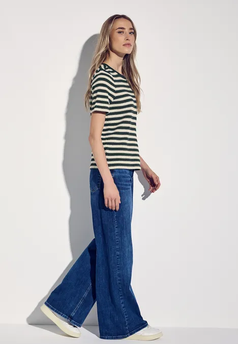 Strick-Look Streifenshirt hunter green