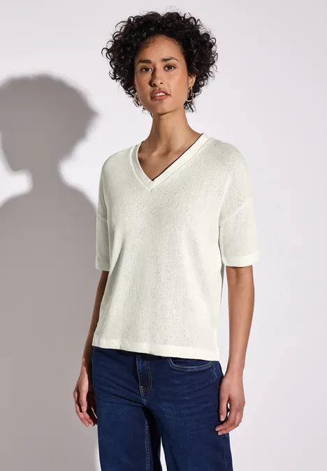 Strick-Look T-Shirt off white
