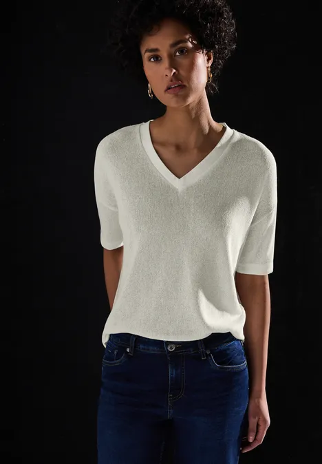 Strick-Look T-Shirt off white