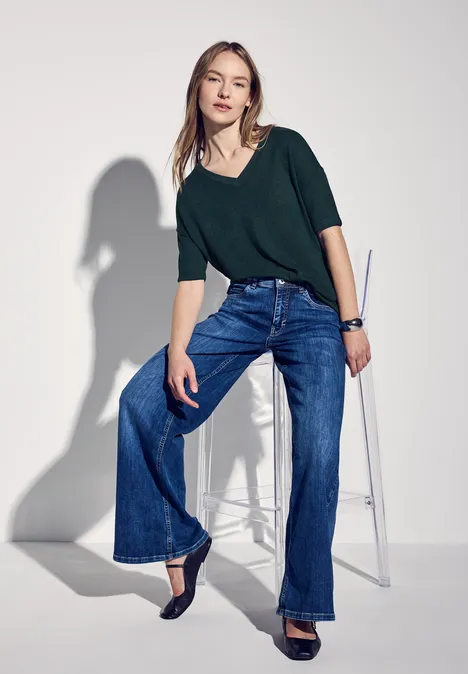 Strick-Look T-Shirt hunter green