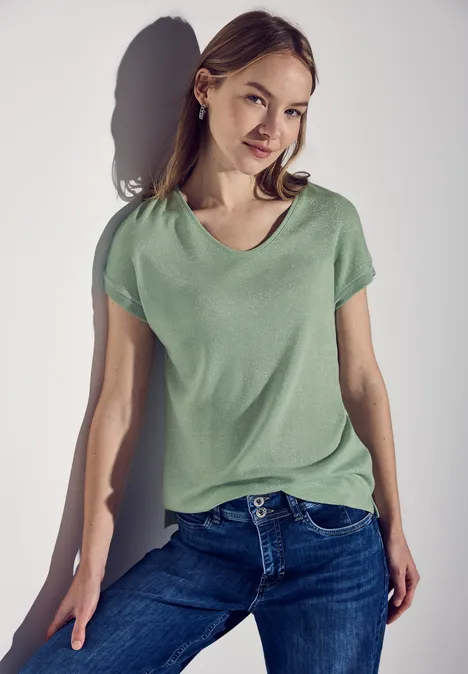 Glitzerndes V-Neck Shirt milky green