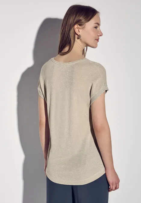 Glitzerndes V-Neck Shirt cotton beige