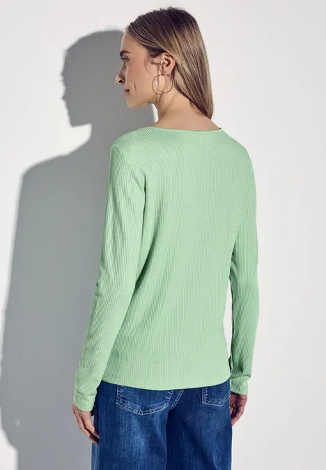 Shirt mit Rippstruktur milky green mel.