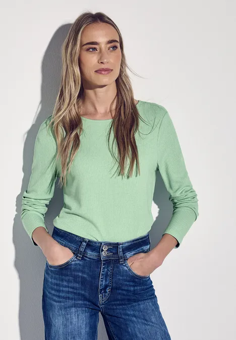 Shirt mit Rippstruktur milky green mel.