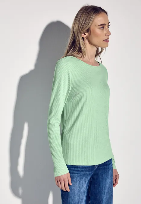 Shirt mit Rippstruktur milky green mel.