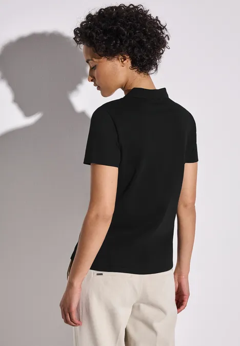 Poloshirt mit Rippstruktur Black