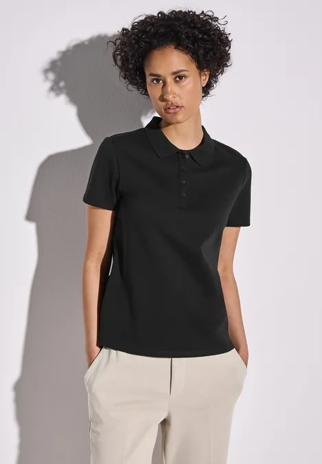 Poloshirt mit Rippstruktur Black