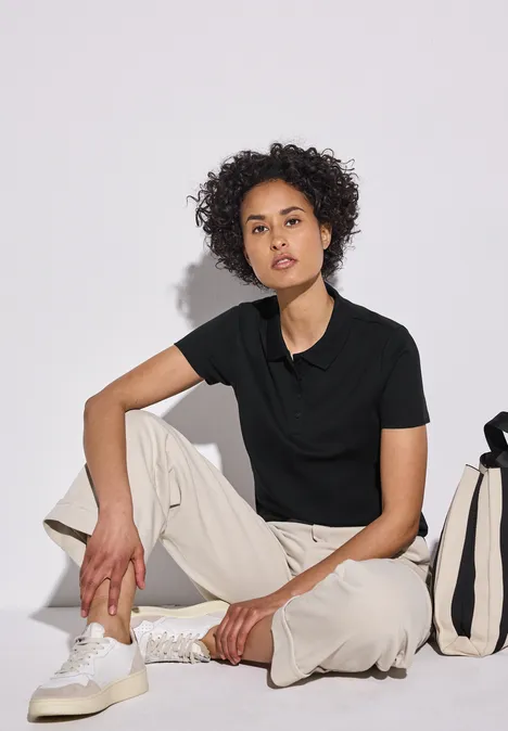 Poloshirt mit Rippstruktur Black