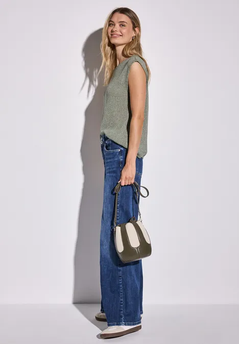 Glitzerndes Strick-Look Top dusty milky green