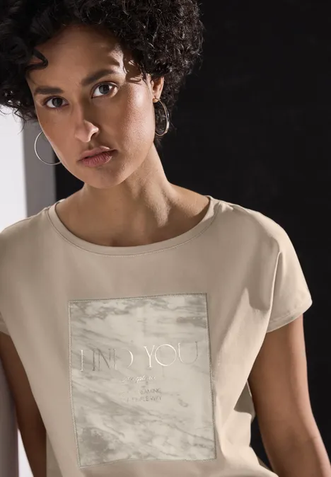 Shirt mit Satin Patch cotton beige