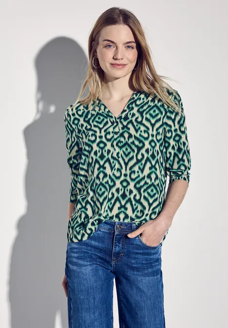 Print Shirt mit Knopfdetail hunter green