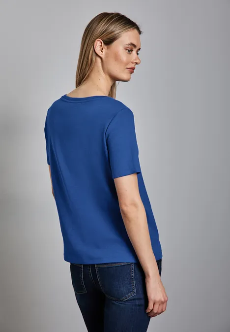 Basic shirt met V-hals dodger blue