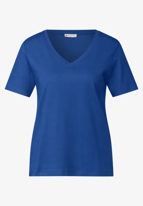 Basic shirt met V-hals dodger blue