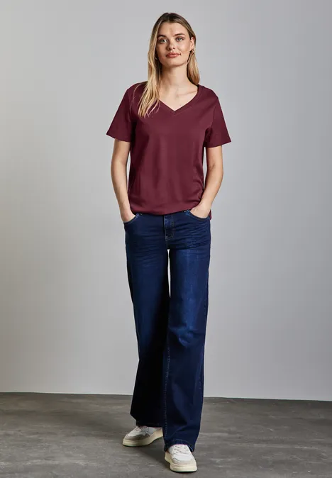 Basic V-Neck Shirt dark cherry red