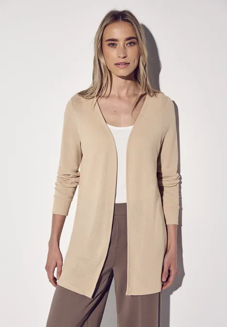 Lange Strick-Look Jacke cotton beige