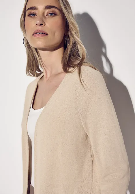 Lange Strick-Look Jacke cotton beige
