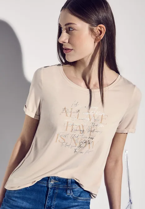T-Shirt mit Print smooth sand beige