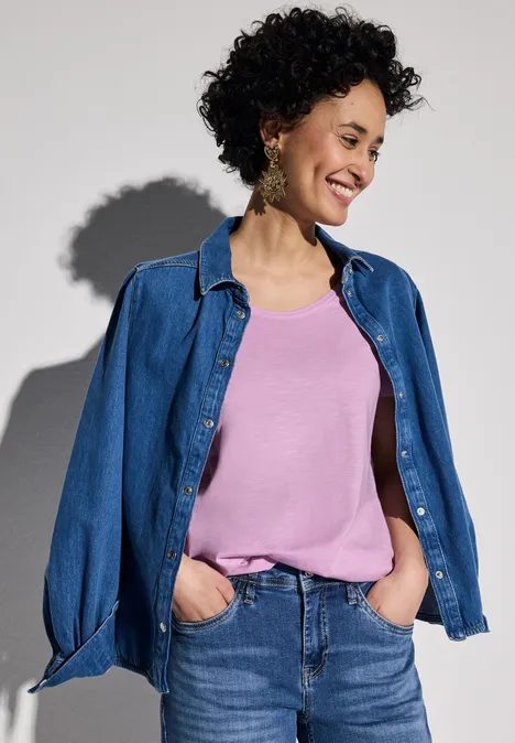 Basic T-Shirt in Unifarbe cherry blossom rose