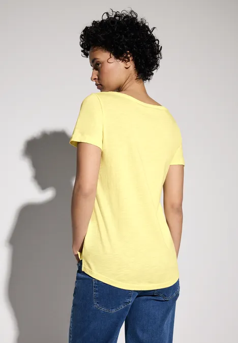 T-shirt à col en V solar yellow