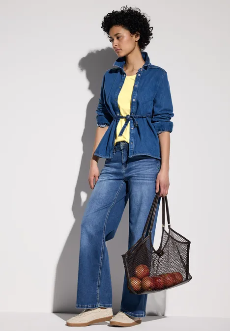 T-shirt à col en V solar yellow