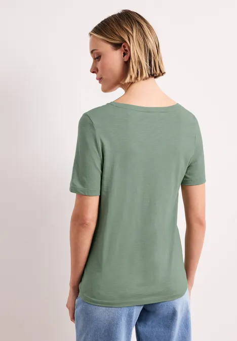 Basic Shirt met V-hals in effen kleur dark serene green