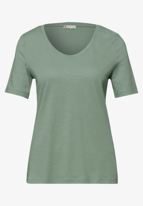 Basic Shirt met V-hals in effen kleur dark serene green