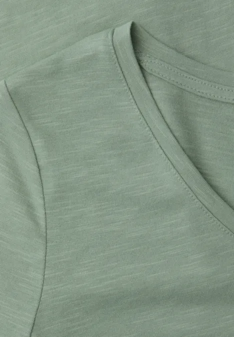 Basic Shirt met V-hals in effen kleur dark serene green