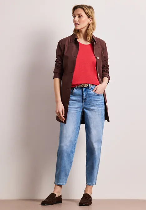 Basic Shirt met V-hals in effen kleur sunset red