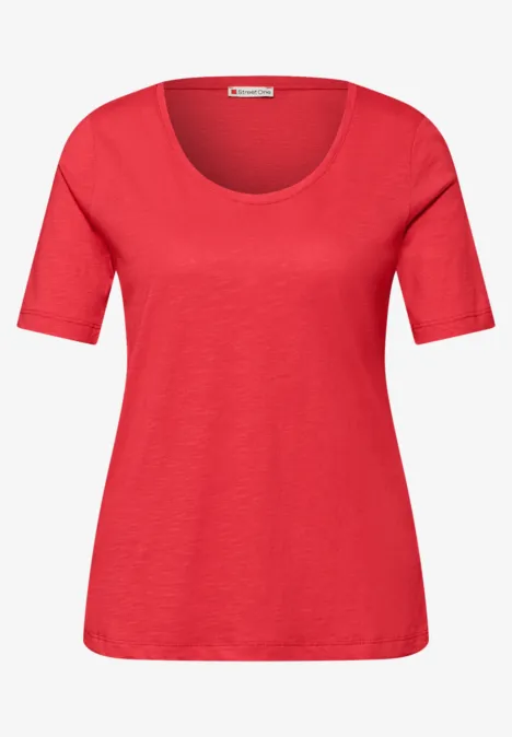 Basic Shirt met V-hals in effen kleur sunset red
