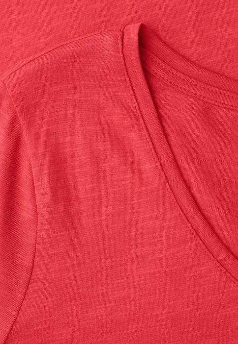 Basic Shirt met V-hals in effen kleur sunset red