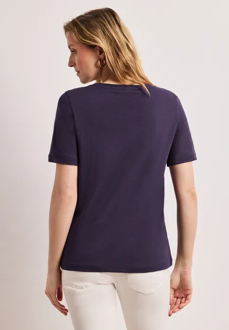 Basic Shirt met V-hals in effen kleur mystic purple