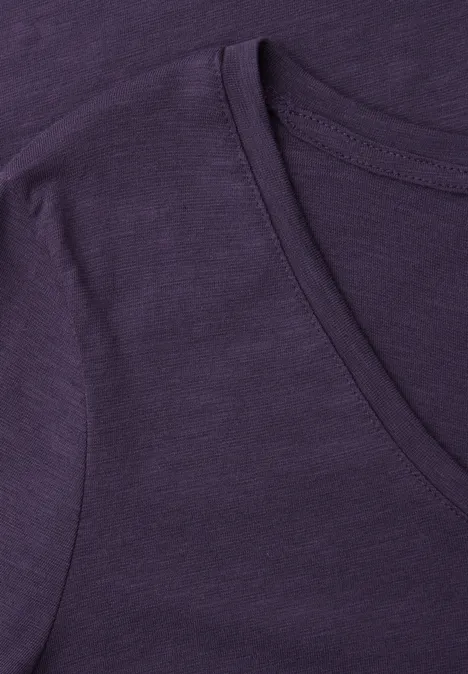 Basic Shirt met V-hals in effen kleur mystic purple